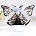 Laser-cut butterfly candy box in dark coffee color with white ribbon for weddings - Reflective Silver