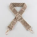 Adjustable brown geometric embroidered bag strap with golden metal lobster clasps - Light Gold Buckle / Deep Beige