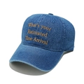 Close-up of brown embroidery on washed blue denim baseball cap with detailed stitching - M (56-58cm) / Navy Blue