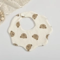 Floral cotton muslin baby bib with cute brown bear patterns and snap closure - Cute Bear Head
