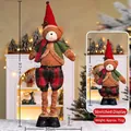 Adjustable brown Christmas bear plush toy with telescopic legs and festive red knit hat - 92CM Telescoping Reindeer