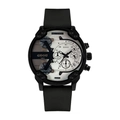 Montre à quartz noire avec bracelet en silicone et affichage de quatre fuseaux horaires - Noir