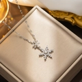Silver snowflake necklace with pearls and rhinestones in a beige jewelry gift box - Hexagram Pearl Snowflake (596) / Silver