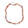 Macro detail of natural irregular orange crystal gravel necklace with silver lobster clasp - Red Quartz Crushed Stone Necklace