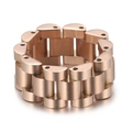 Men's hip-hop watch-chain ring in rose gold finish with industrial brushed metal texture - Rose Gold (KR103596-KFC)