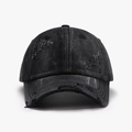 Gorra de béisbol de mezclilla negra lavada con agujeros desgastados y visera curva - Ajustable / Negro