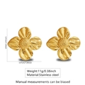 Golden 3D flower stud earrings in stainless steel with textured petals and 3.41cm size - 3D Four-Petal Floral (FYD6194)