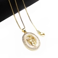 Close-up of gold heart MOM necklace with shell inlay and cubic zirconia stones - Mom Heart Style / Pendant And Chain