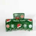 Grüne Glitzer Weihnachts Haarklammer mit Santa Baby Text und festlichen Schneeflocken - Kieferngrün Geschenk (C7-4-2) / Grün