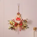 45CM horn-shaped Christmas rattan wreath with LED lights and berries for wall decor - 45cm Bow Door Hanging with LED