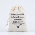 Beige cotton linen drawstring hangover recovery kit bag with black heart and text - Black Heart / 10*15cm