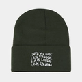Detailed embroidery on dark green knit beanie with positive slogan lettering - Army Green