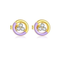 S925 silver stud earring with golden hoop and lavender enamel featuring three zircons - Gold Purple Enamel
