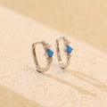 Minimalist s925 silver hoop earrings featuring blue opal stones and white accents - 925 Silver / Platinum (Blue Opal)