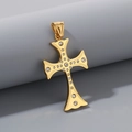 Hip hop gold plated stainless steel cross pendant with sparkling rhinestones decoration - Gold Color (Pendant Only) (KP130549-HR)