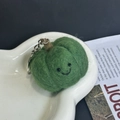 Handmade green wool felt pumpkin keychain with smiling face on white heart tray - Green Pumpkin