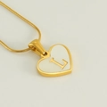 Golden heart pendant necklace with shell inlay and letter L on fine snake chain - Letter L
