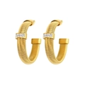 Golden spiral textured hoop earrings with sparkling crystal accents for a trendy look - Earrings (CK1211-ED-GD-2)