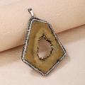 Natural geode druzy slice pendant with sparkling white rhinestone edges and gold finish - Irregular Shape / Gold