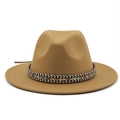 Detail of khaki wool fedora hat featuring colorful ethnic woven decorative band - M (56-58cm) / Ethnic Jazz Hat / Camel