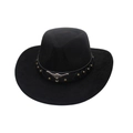 Klassischer schwarzer Wildleder-Cowboyhut mit silbernem Stierkopf-Metallornament - Einheitsgröße / Schwarz (Schwarzes Band Weißer Stierkopf)