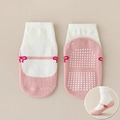 Pink Mary Jane style baby floor socks with bow jacquard and non-slip silicone soles - Butterfly Pink / 8 Months-2 Years XS (Foot Length 9-12cm)