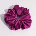 Close-up of the glossy purple satin fabric texture on a soft oversized scrunchie - Dark Purple Large