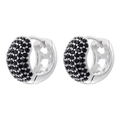 Detail of silver paved earrings featuring black stones and镂空heart-shaped cutouts on sides - Silver Black Zircon 1 Pair