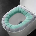 Thick knitted green and grey striped O-shaped toilet seat cover with soft warm texture - Grey + Green