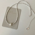 S925 sterling silver crushed silver necklace featuring a central white round pearl pendant - Pearl S925 Silver Tag Necklace