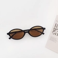 Retro oval sunglasses featuring a glossy black frame with tinted brown lenses - Dark Brown