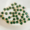 Green round glass charm with gold metal bezel and ring for DIY jewelry making - Gold Base Dark Green