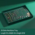 Green velvet 20-slot necklace display tray, 35x24x3cm open jewelry organizer pad - Necklace Tray