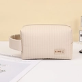 Minimalistische beige PU-Leder Kosmetiktasche mit Steppmuster und breitem Griff - Beige