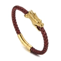 Bracciale in pelle intrecciata rossa con testa di drago d'oro e chiusura magnetica - 22cm Pelle Rossa Oro