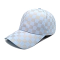 Dettaglio del cappellino da baseball a scacchi azzurro con motivi tessuti argentati - M (56-58cm) / Azzurro