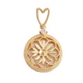 Detailed view of 17mm gold floral pendant with shell inlay and cubic zirconia - Shell Floral / Gold