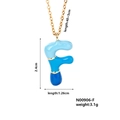 Detailed dimensions of gold initial F pendant with blue gradient enamel inlay - Letter F Style (N00906-F)