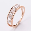 Close-up of rose gold double band ring with sparkling baguette cut rhinestones - Size 6 / Rose Gold