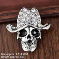 Vintage silver skull cowboy brooch with rhinestones and black enamel detail - Antique Silver Cowboy Skull (XZ25141)