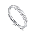 S925 sterling silver adjustable twist ring with white zircon in a polished silver finish - Female Style