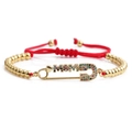 Fashionable MOM zircon gold safety pin bracelet with red braided rope and beads - Copper Beads Red Rope / Red