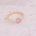 Detail of adjustable gold ring featuring a square pink zircon stone and metallic band - Pink Square Single Diamond Style (6#)
