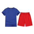 Kids sports set featuring royal blue short-sleeve T-shirt and red elastic waist shorts - Top And Bottom / Royal Blue/Red / 100cm