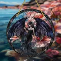 Bohemian acrylic pendant with purple fairy wings design and golden hanging rope - Dark Fairy Girl Pattern (11) / 15x15x0.2cm