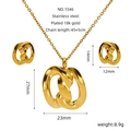 Golden stainless steel jewelry set featuring a 18K gold plated knot necklace and earrings - Geometric Knot Style (Z1546G)