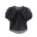 Camicetta francese in organza nera con maniche a sbuffo e texture trasparente - XS / Nero