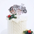 Silver mirror acrylic Merry Christmas cake topper on a festive decorated holiday cake - Christmas Snow / Silver