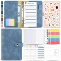 Blue A6 PU leather budget binder set with 6-ring folder, zipper pockets and budget sheets - Budget Binder Set / Denim Blue