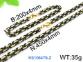 Two-tone black and gold Byzantine stainless steel chain necklace and bracelet set - 16cm / Black & Gold 4mm